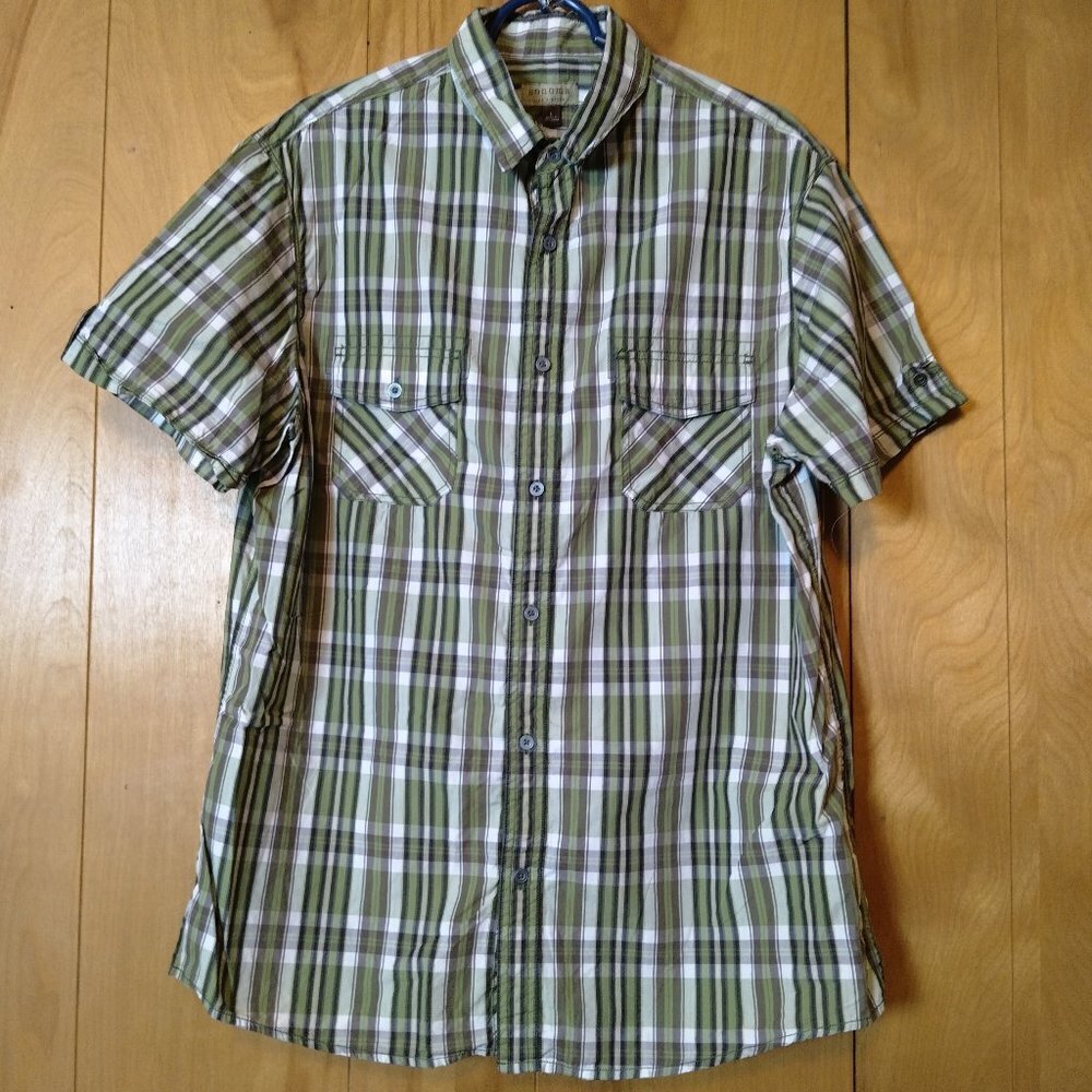 Sonoma Life Style Shirt Green Plaid Button Front Short Sleeve Shirt Size Large